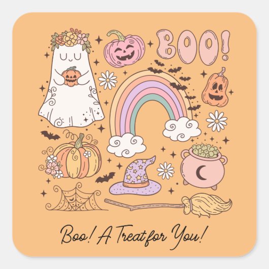 Sticker Carré Retro Halloween Boo ! Un régal pour vous ! (Devant)