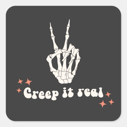 Sticker Carré Retro Halloween Creep it Real Skeleton (Devant)