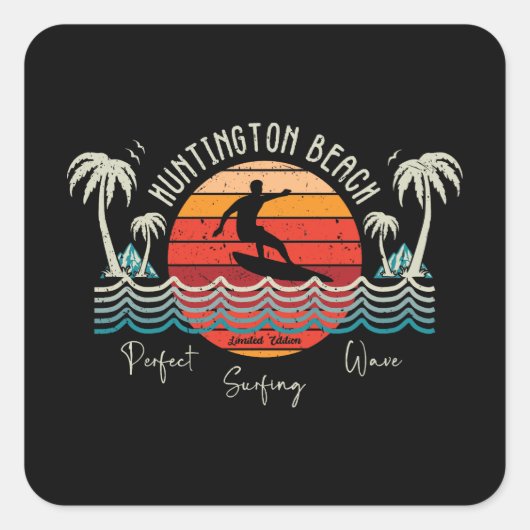 Sticker Carré Retro Huntington Beach Surf (Devant)