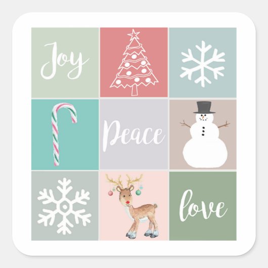 Sticker Carré Retro Joy Illustrations de Noël Enveloppe Phoques (Devant)