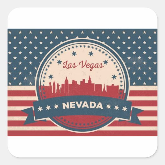 Sticker Carré Retro Las Vegas Skyline (Devant)