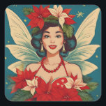 Sticker Carré Retro les années 50 Tropical Christmas Pin-Up Beau<br><div class="desc">Une collection de beautés de Noël tropicales</div>