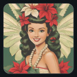 Sticker Carré Retro les années 50 Tropical Christmas Princesse<br><div class="desc">Une collection de beautés de Noël tropicales</div>