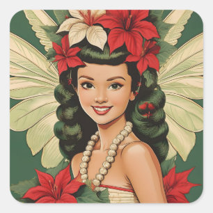 Sticker Carré Retro les années 50 Tropical Christmas Princesse