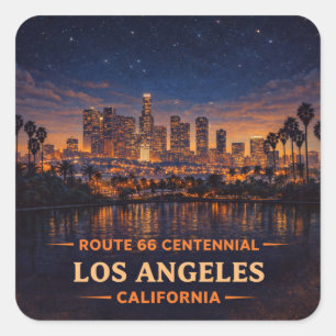 Sticker Carré Rétro Los Angeles Californie Skyline Crépuscule Ét