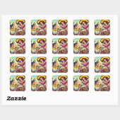 Sticker Carré Retro Love Couple Comic (Feuille)