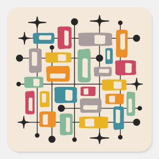 Sticker Carré Retro Mid-Century Moderne Abstrait (Devant)