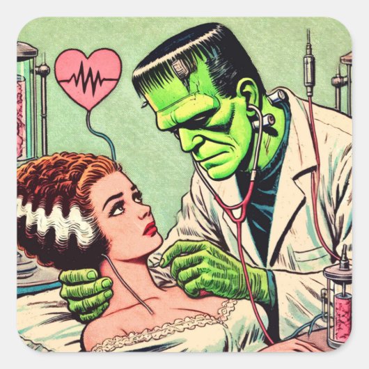 Sticker Carré Retro Monster Love Comics (Devant)
