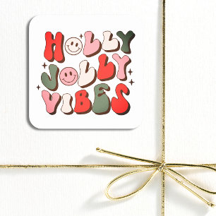 Sticker Carré Retro Noël Holly Jolly Vibes Vacances tendance