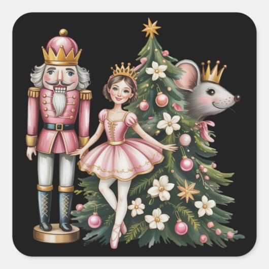 Sticker Carré Retro Nutcracker Scene Vintage Christmas Matching  (Devant)