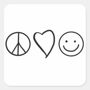 Sticker Carré Rétro Paix Amour et Bonheur