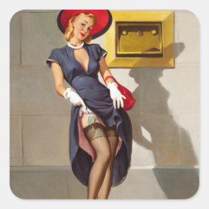Sticker Carré Retro Pin-Up Girl