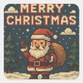 Sticker Carré Retro Pixel Art Merry Christmas (Devant)