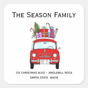 Sticker Carré Retro Red Fiat 500 avec cadeaux de Noël