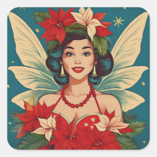 Sticker Carré Rétro Reine de Beauté Pin-Up de Noël Tropical des