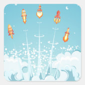 Sticker Carré Retro Rocket Navire Lancement d'Art Spatial Futuri (Devant)