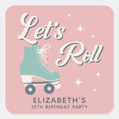 Sticker Carré Retro Roller Sking fête d'anniversaire (Devant)