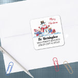 Sticker Carré Retro Snowman Christmas Return Adresse Envy Seal<br><div class="desc">Un bonhomme de neige rétro, des cadeaux emballés dans la neige, des baies et des voeux de Noël joyeux décorent ces adorables autocollants d'enveloppe d'adresse de retour carrés. Économisez de l'argent avec vingt autocollants carrés de 1, 5 po ou six autocollants de 3 po pour les étiquettes d'adresse et de...</div>