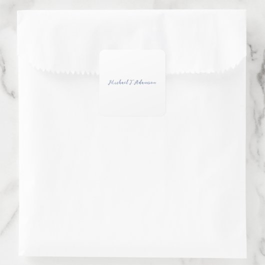 Sticker Carré Retro Style Elegant Plain White Calligraphy Name (Sac)