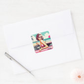 Sticker Carré Retro Summer Girl (Enveloppe)