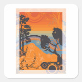 Sticker Carré Retro Sunset Forest Paysage Abstrait (Devant)