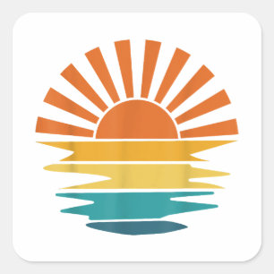 Sticker Carré Retro Sunset Rays Wavy Vintage Retro Sunshine Sun