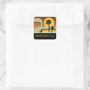 Sticker Carré Retro Sunset Tropical Holiday Bachelorette Party