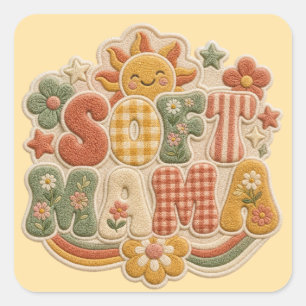 Sticker Carré Rétro Sunshine Soft Mama PNG - Broderie Vintage