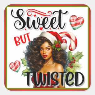 Sticker Carré Retro Sweet mais tordu Pinup de Noël