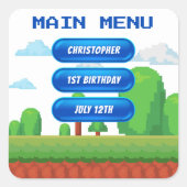 Sticker Carré Retro Video Game Menu 1ère fête d'anniversaire (Devant)