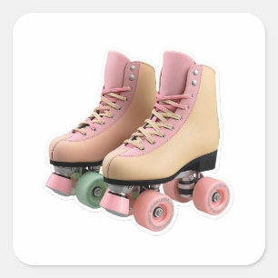 Sticker Carré Rétro Vintage Années 70 Patins à Roulettes Pastel 