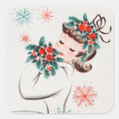 Sticker Carré Retro vintage Christmas lady Holiday (Devant)