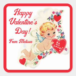 Sticker Carré Rétro Vintage Cupidon Joyeuse Saint-Valentin Perso