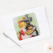 Sticker Carré Rétro vintage Noël fille cuisson (Enveloppe)