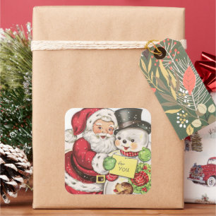 Sticker Carré Retro vintage Père Noël snowman Holiday