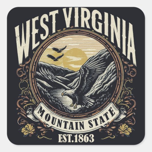 Sticker Carré Retro West Virginia (Devant)