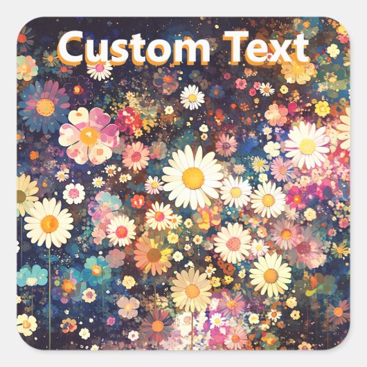 Sticker Carré Retro Wildflower Floral Pattern Custom (Devant)