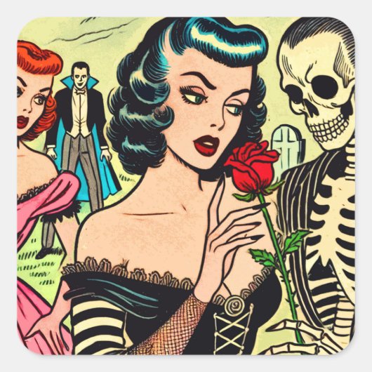 Sticker Carré Retro Witch Vampire Girl Horror Comics (Devant)