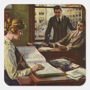 Sticker Carré Réunion d'affaires vintage, bureau avec des cadres