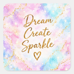 Sticker Carré Rêve Créer Étincelle Pastel Aquarelle Or Rose