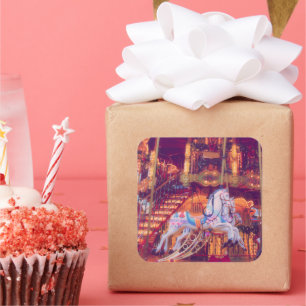 Sticker Carré rêve d'enfance - vieux cheval carrousel