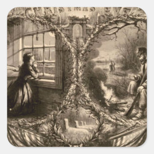 Sticker Carré Réveillon de Noël - Thomas Nast 1863