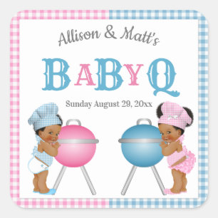 Sticker Carré Révélation de genre Rose Bleu Gingham BabyQ BBQ