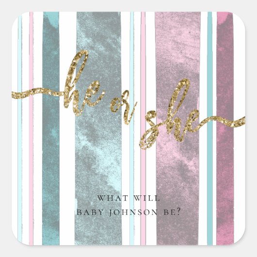 Sticker Carré Révélation de genre rose et bleu (Devant)