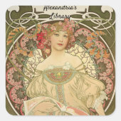Sticker Carré Reverie par Alphonse Mucha (Devant)