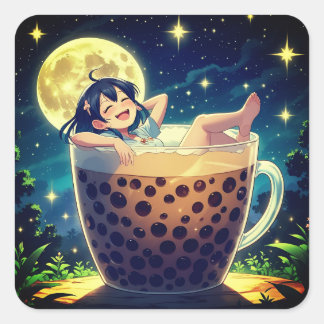 Sticker Carré Rêves de Boba au Clair de Lune