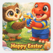 Sticker Carré Rex and hoot happy Easter Square envelope seal (Devant)