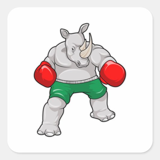 Sticker Carré Rhino à Boxing avec gants de boxe (Devant)