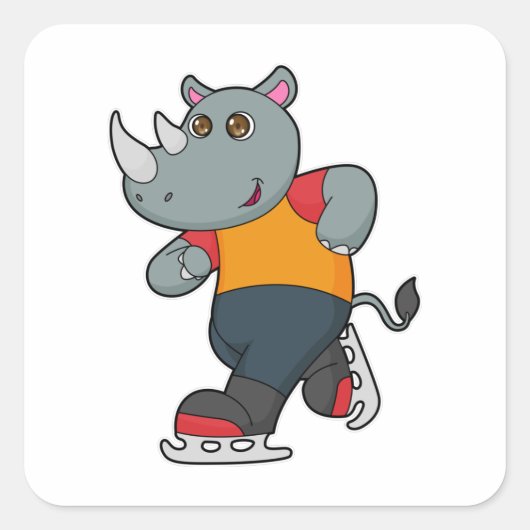 Sticker Carré Rhino at Ice skating with Ice skates (Devant)