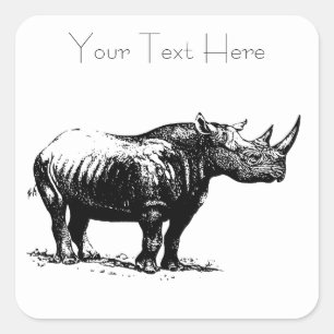 Sticker Carré Rhinoceros Vintage Noir